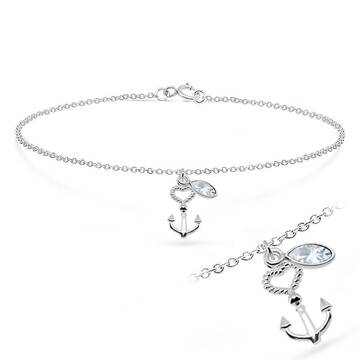 Heart Anchor Shaped with CZ Silver Anklet ANK-199